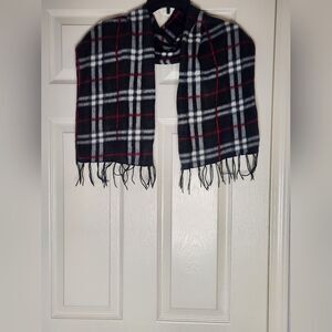 Royal Rossi Checkered 100% CASHMERE Black Gray Red White 49"×13" Women's Scarf